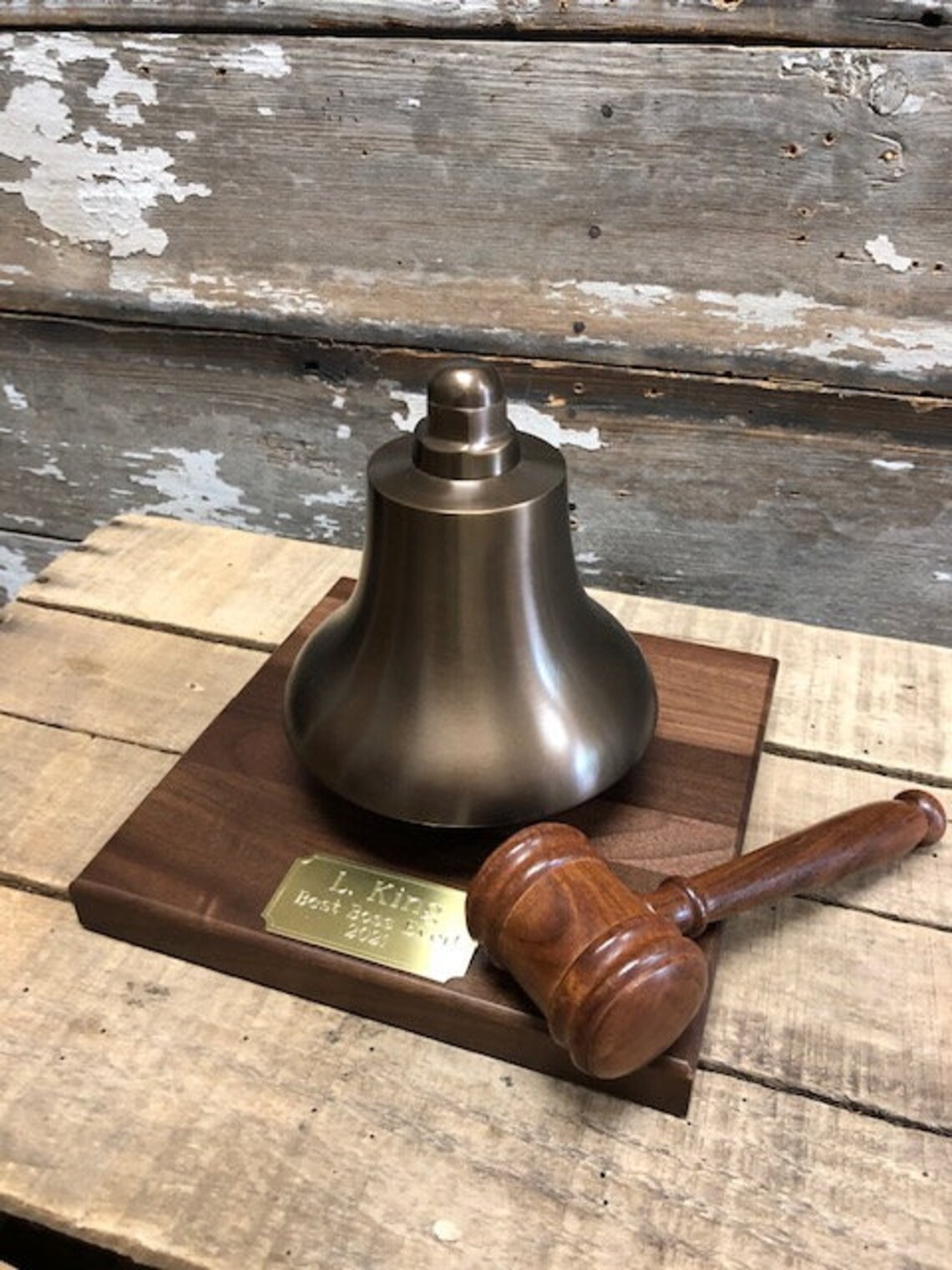 Antique Brass Stock Market Bell on Walnut Base Etsy
