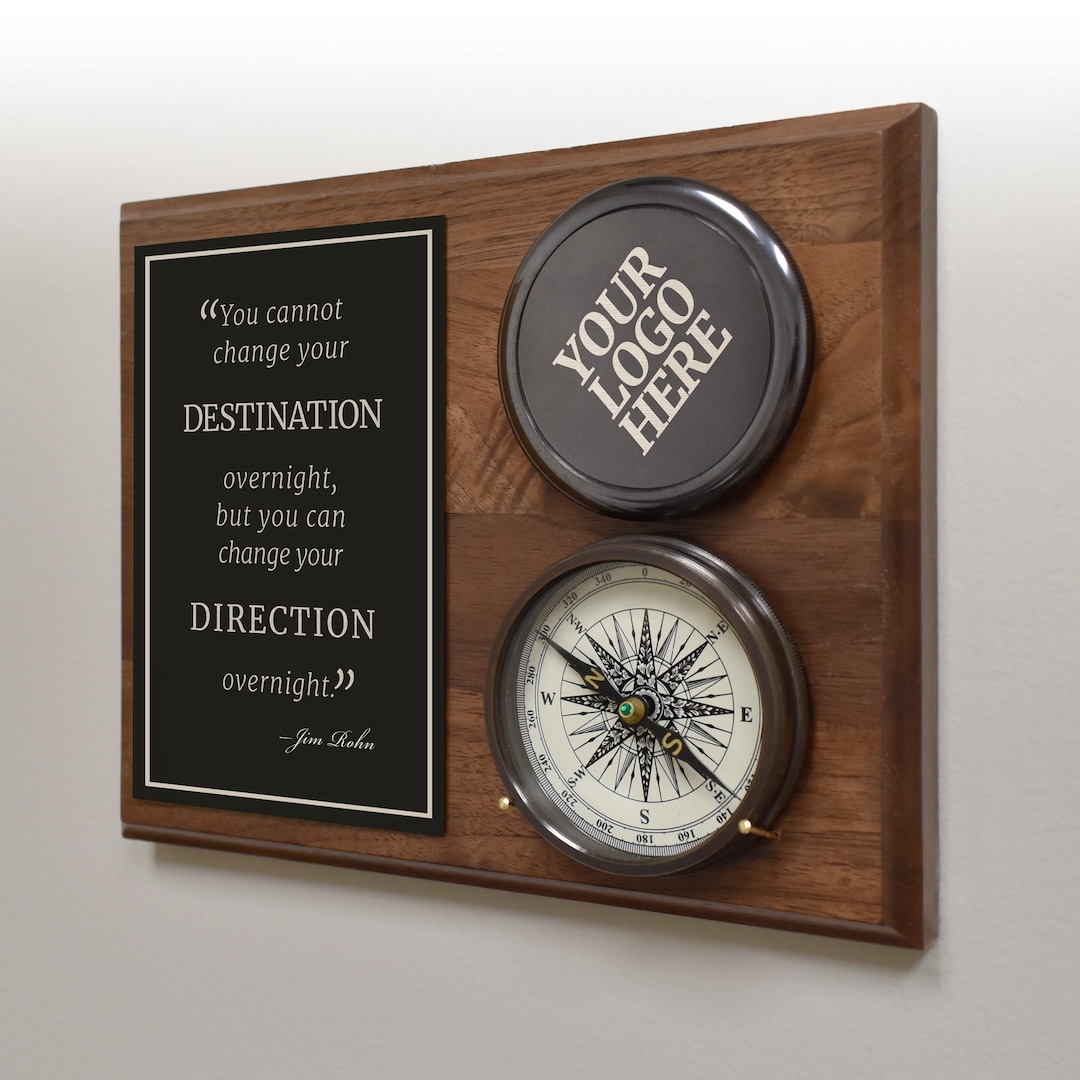 Company Logo Engraved Compass on Plaque - Etsy