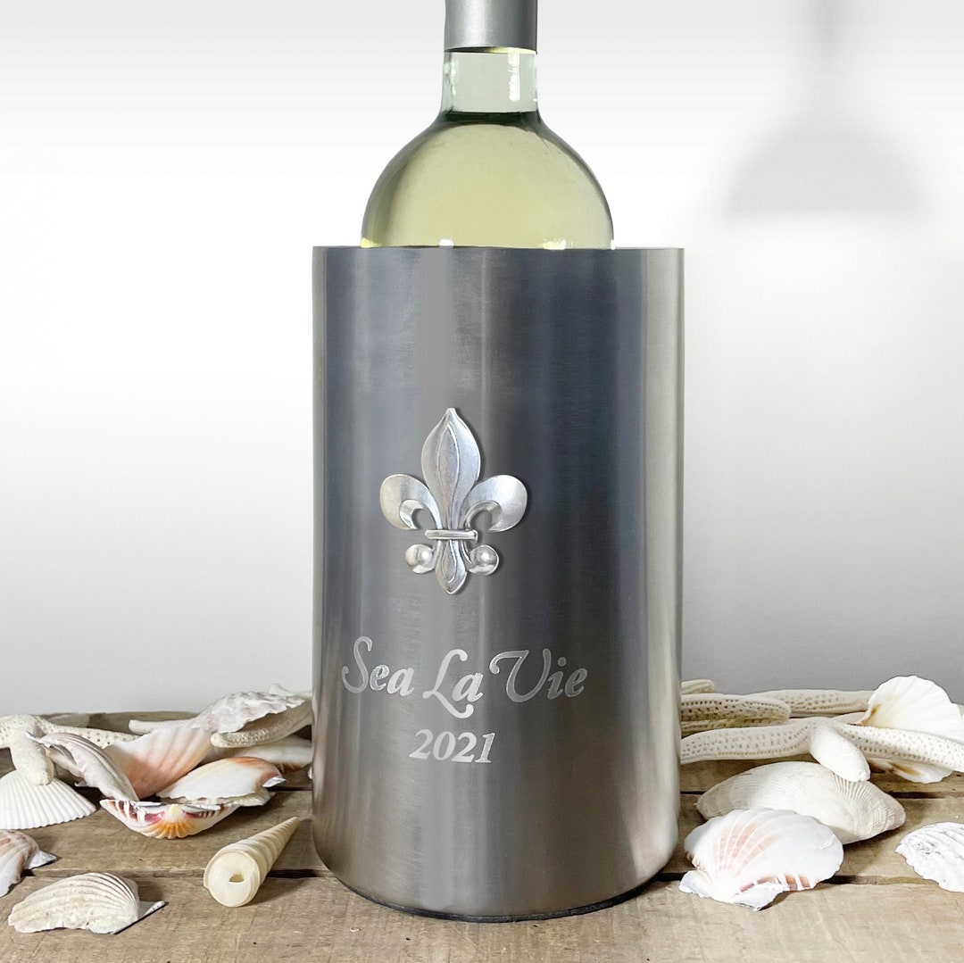 Personalized Wine Chiller With Fleur De Lis Medallion Etsy