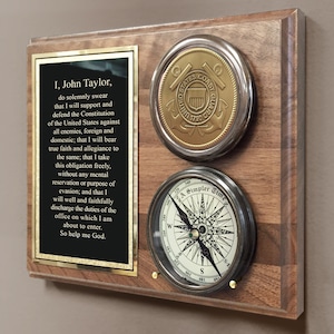 Personalized Coast Guard Brass Compass on Plaque