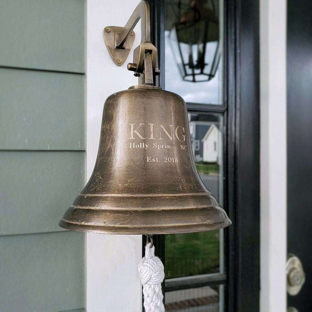 Engraved 8 Inch Distressed Brass Wall Bell
