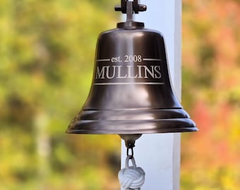 Personalized 8 Inch Antiqued Brass Engraved Family Heritage Brass Wall Bell