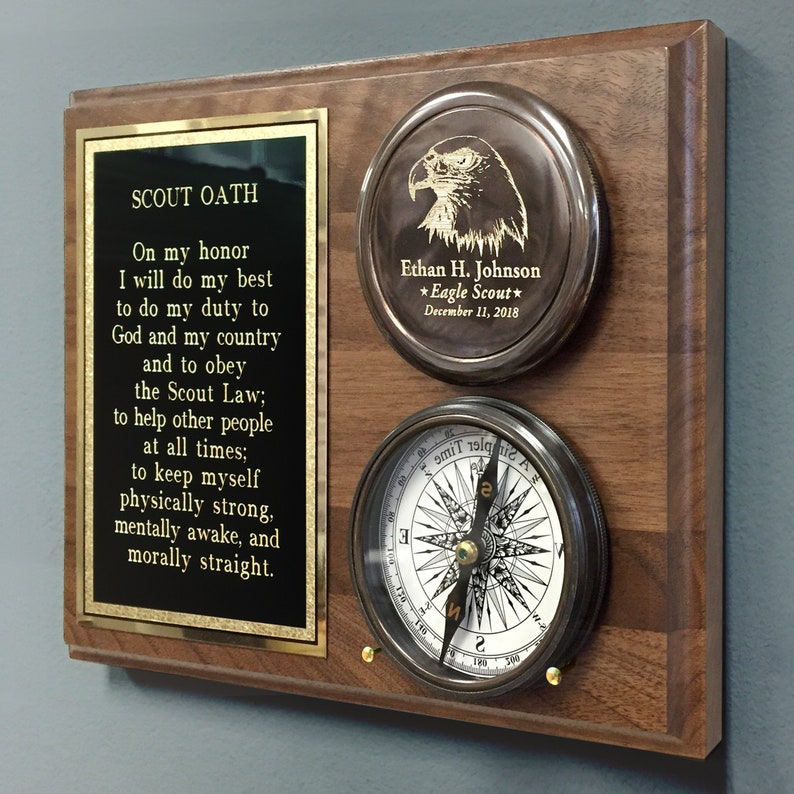 Personalized Eagle Scout Compass on Scout Oath Wood Plaque Etsy