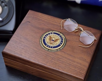 Personalized U.S. Navy Colored Medallion Walnut Keepsake Box