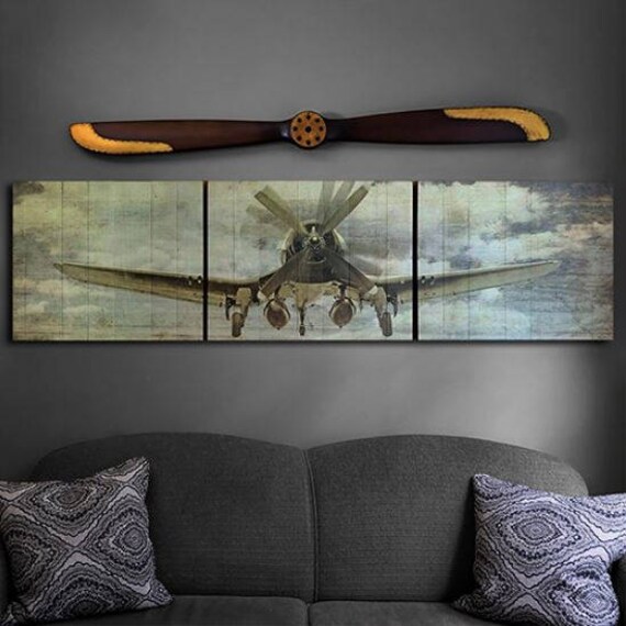 Corsair Wood Triptych Aviation Art 90x24