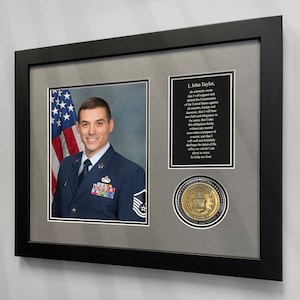 Framed Air Force Portrait With Personalized Plaque And Raised Medallion