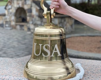 14 Inch Engravable Ridged Polished Brass Bell with Shackle