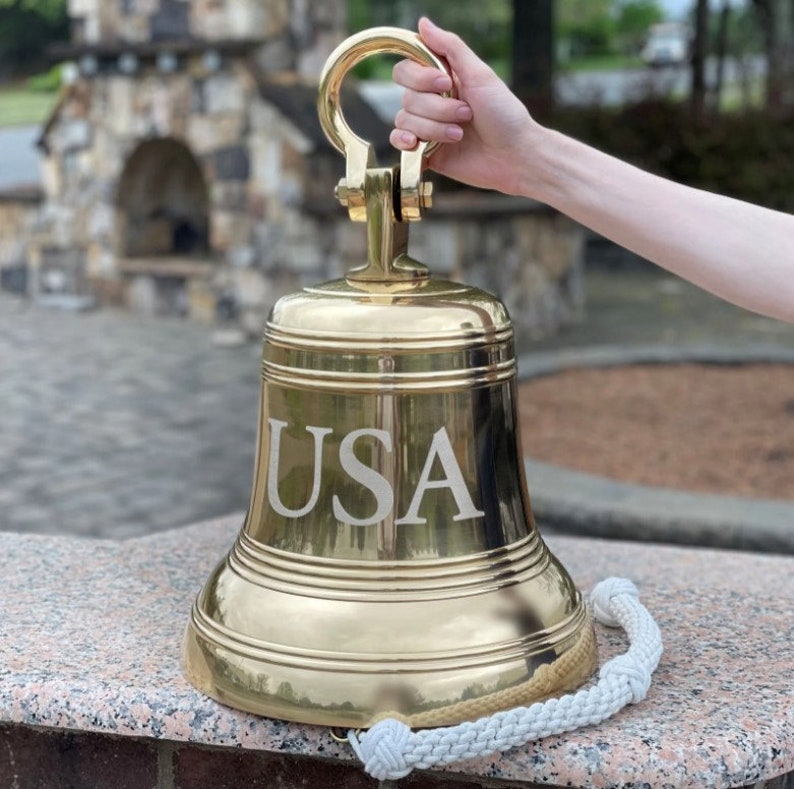 14 Inch Engravable Ridged Polished Brass Bell With Shackle - Etsy