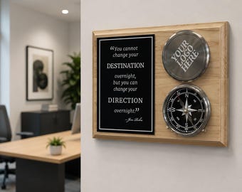 Company Logo Engraved Nickel Compass on Maple Plaque
