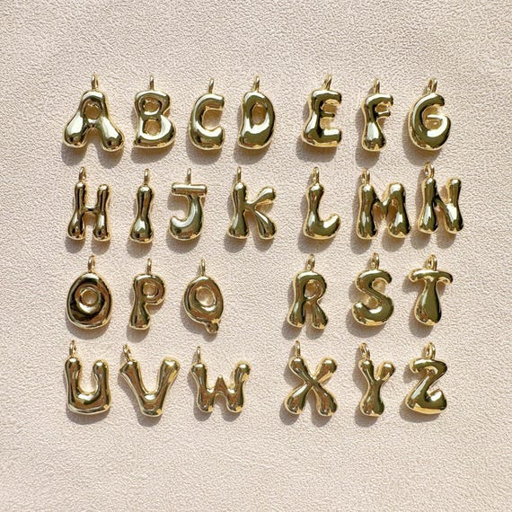 Personalized Initial Letter Bulloon Pendants,Polished 18k Gold Filled Alphabet Charms,Bubble Letter Pendant,3D Initial Name Birthday Gift