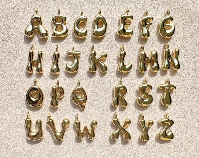 Personalized Initial Letter Bulloon Pendants,Polished 18k Gold Filled Alphabet Charms,Bubble Letter Pendant,3D Initial Name Birthday Gift