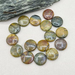 25mm Large Smooth Round Picasso Jasper Stone Slice Beads,Natural Red Creek Jasper Slab Beads, Flat Picasso Jasper Disc Jewelry Findings