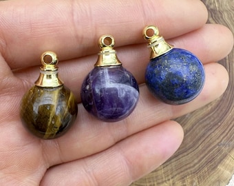 Round Crystal Vial Perfume Bottle Pendants, Natural Essential Oil Diffuser Vial Ball Charms,Perfume Bottle Necklace,Gifts For Her