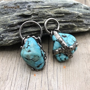 Freeform Vintage Turquoise Nugget Boho Jewelry Pendants, Antique Copper Plated Loop Turquoise Necklace Charms,GP21091204