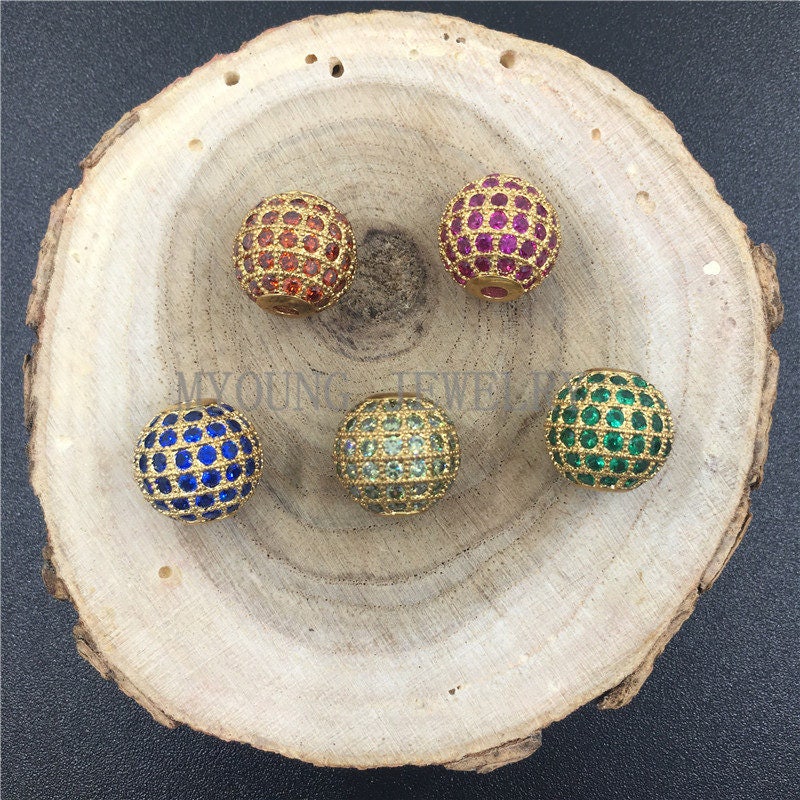 thumbnail image 2 of 16mm Gold Plated CZ Micro Pave Round Beads – 5 Pieces For Jewelry Making 2 of 6