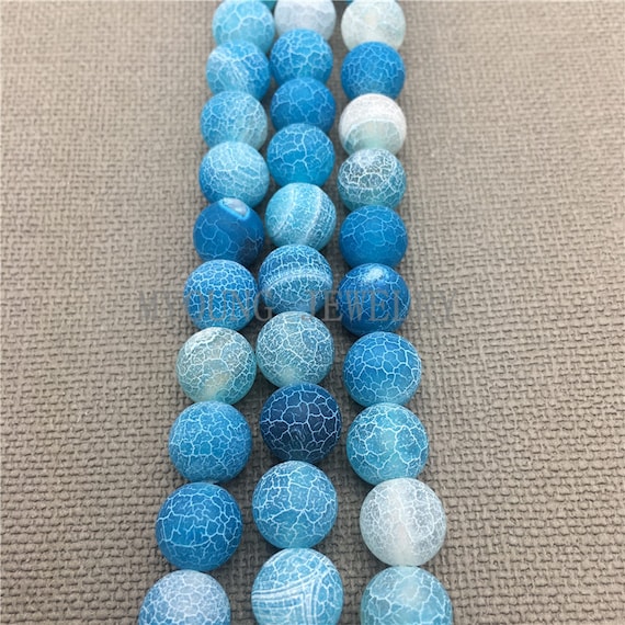 Frosted Sky Blue Fire Crackle Agate Beads,round Drilled Gemstone