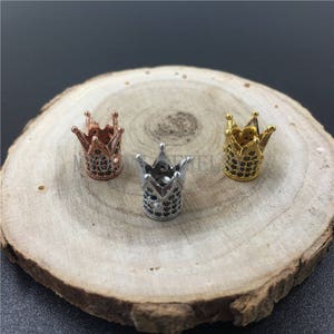 Micro Paved CZ Black Zirconia King Crown Beads, Cubic Zirconia Charms, Crown Bracelet Spacer Jewelry Findings