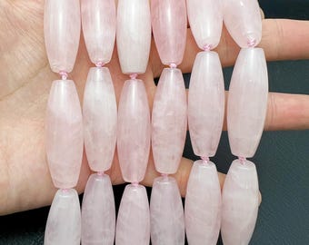 Cuentas espaciadoras de barril de cuarzo rosa natural de 14 x 40 mm, grandes cuentas ovaladas de cristal curativo para collares y pulseras.