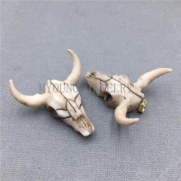 Pendentif 45*23 mm Buffalo Cattle Skull, Longhorn Cattle Skull Charm Pendant, Resin Skull Pendant, GP082501