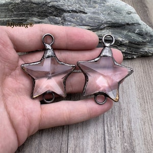 Pendentif étoile pentagramme à facettes soudé en argent antique, breloques vintages pour bijoux en cristal de verre étoile à cinq branches, pendentifs de collier étoile