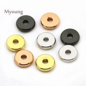 30Pcs Gold Flat Round Disc Spacer Beads, Multicolor Rondelle Brass Jewelry Findings, Center Hole Metal Beads, DEC18043