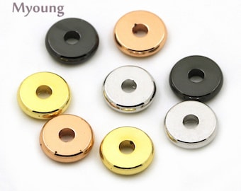 30Pcs Gold Flat Round Disc Spacer Beads, Multicolor Rondelle Brass Jewelry Findings, Center Hole Metal Beads, DEC18043