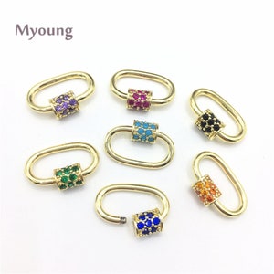Gold Filled Carabiner Screw Clasp, Oval Lock CZ Micro Paved Crystal Screw Clasp, Turquoise Brass U Shape Lock Carabiner Lock Connector