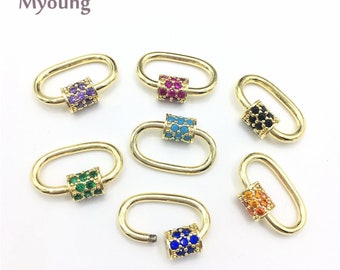 Gold Filled Carabiner Screw Clasp, Oval Lock CZ Micro Paved Crystal Screw Clasp, Turquoise Brass U Shape Lock Carabiner Lock Connector