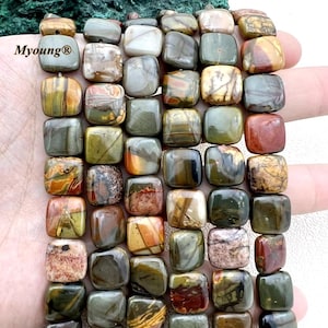 12mm Natural Smooth Square Picasso Jasper Stone Slice Beads,Red Creek Jasper Beads,Multicolor Picasso Jasper Necklace Bracelet DIY Findings