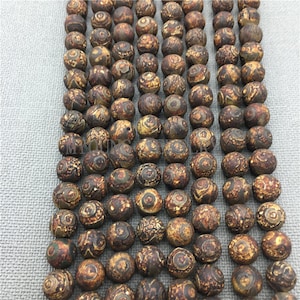 Tibetan Dzi Crackle Eye Stripe Agate Beads,Round Spacer Beads,Rustic Style Drilled Beads,GB082101