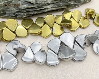 Irregular Polished Gold Titanium Plated Agate Quartz Slice Beads,Natural Silver Quartz Slap Crystal Gemstone Jewelry DIY Beads, GB2307093