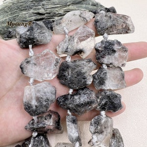 Perles de pépite de quartz rutile noir de minerai brut naturel, perles de pierres précieuses en cristal divergentes de pierre à cheveux lisse pour le bricolage de bijoux, GB2307113