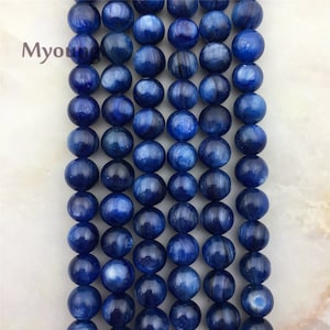 Cuentas sueltas de cianita azul lisas y redondas de alta calidad, cuentas espaciadoras de joyería de cianita natural, cianita de alta calidad, cuentas para collar de 6 mm y 8 mm