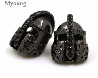 Micro Pave Cubic Black Zirconia Helmet Spacer Beads, Spartan Helmet Charms,Superhero Armet CZ Men Bracelet Findings, DEC18057