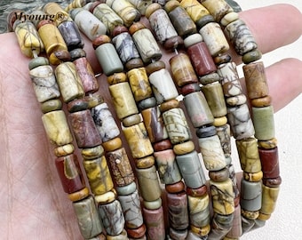 Natural Red Creek Picasso Jasper Cylinder Tube with Rondelle Beads,6x12mm Polished Picasso Quartz For Jewelry Making