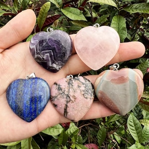 Big Crystal Heart Pendants,Healing Crystal Gemstone Jewelry, Agate Opalite Heart Charms,Healing Jasper Stones for Gifts