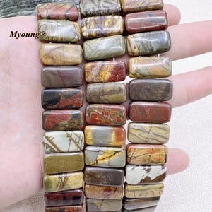 8“ Strand 10.3x20mm Rectangle Picasso Jasper Slice Bracelet Beads,Flat Red Creek  Picasso Jasper For Jewelry Making,GB2409191