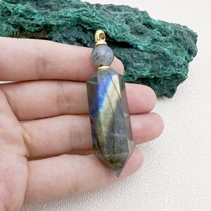 Natural Big Flash Labradorite Stone Point Pendant Charms,Hexagon Point Perfume Bottle Pendant Essential Oil Diffuser Vial Necklace,GP2311211 image 3