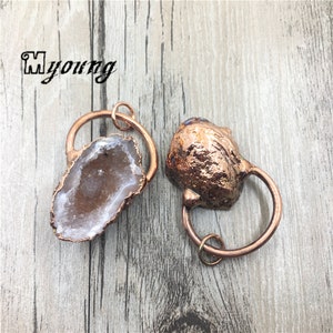 Genuine Agate Druzy Geode Pendant Charms With Antique Copper Back And Hoop Bail, GP032210