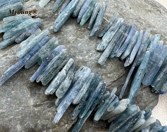 Contas soltas de cristal de quartzo cianita natural bruto, contas espaçadoras em forma de espiga de cianita bruta para confecção de joias.
