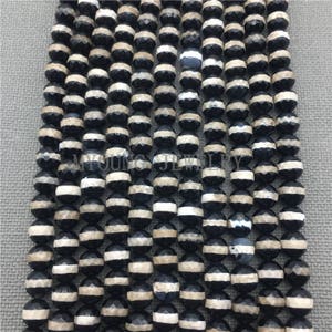 Faceted Round Tibetan Dzi Agate Beads,One Line Pattern Stripe Agate Beads,Tibet Beads,15.5 Inch Full Strand,GB081718