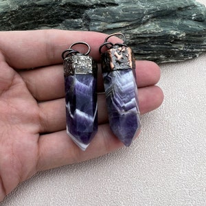 Bronzed Plated Amethyst Bullet Energy Stone Spike Pendant Charms,Vintage Purple Lace Crystal Quartz Pencil Point Necklace Pendants,GP2401093