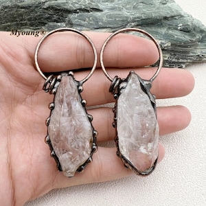 Soldered Raw Bohemia Crystal Quartz Necklace Pendants,Vintage Copper Crystal Quartz Jewelry Making Charms, GP2406211