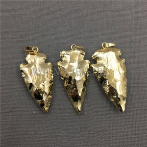 60mm-66mm AR059 5 PCS Jasper Arrowhead 24k Gold Plated Charm Double Bail Pendant-Electroplated With Gold Edge