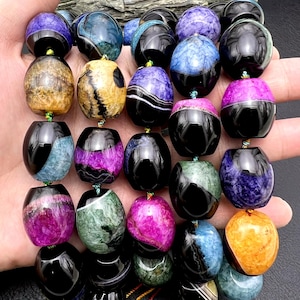 Large Multicolor Agate Nugget Barrel Beads, Boho Agate Quartz Nugget Beads, Agate Jewelry Making Beads 19x22mm