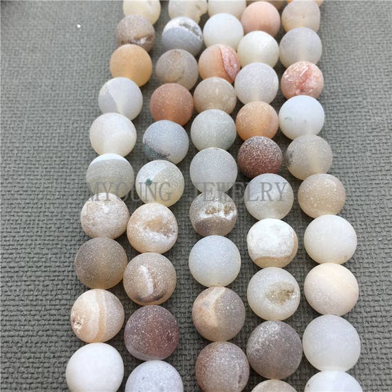 Full Strand Light Orange Agate Geode Druzy Beads,frosted