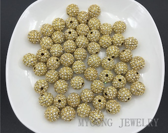 Round Gold Plated Metal Paved Ball Beads, Rhinestone Paved Spacer Jewelry Findings, Necklace Bracelet Making Metal Beads