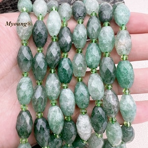 10x14mm Large Faceted Green Strawberry Quartz Barrel Beads, Drum Gemstone Nugget Necklace Making Spacer Loose Beads,GB2310186