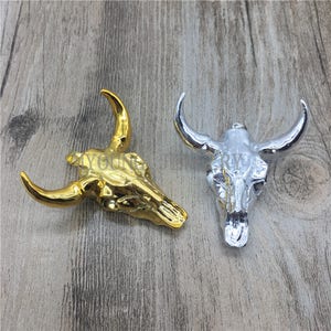 Gold Or Silver Electroplated Buffalo Cattle Skull Pendant Charm,Resin Longhorn Cattle Head Necklace Pendant,Skull Pendant,GP082804