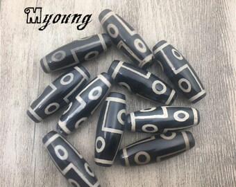 Perlas de ágata tibetana de tambor, barril Dzi tibetano perlas sueltas, perforado grueso ágata ojo cuentas, GB060205